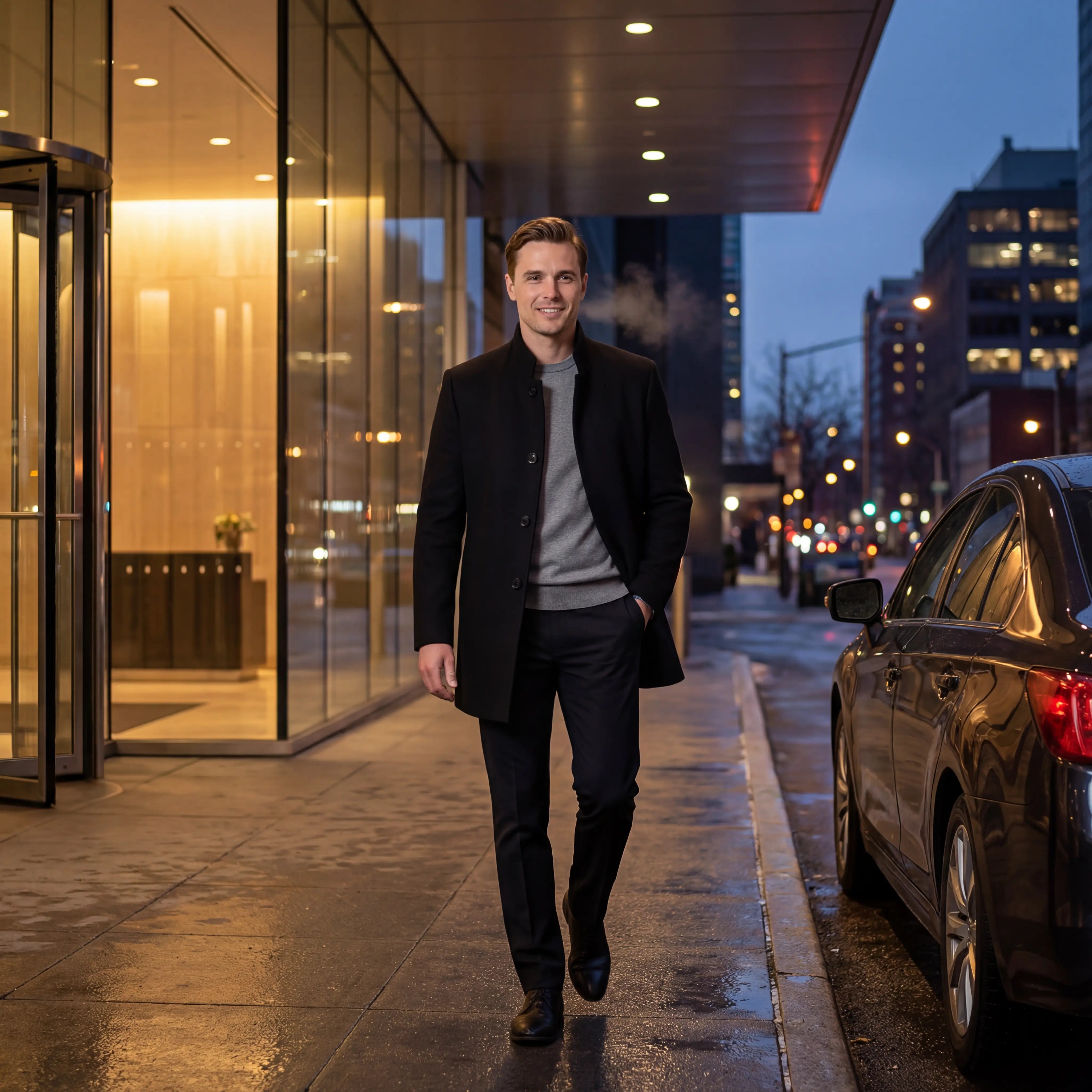 Havholm | Herre Tyk Uldfrakke med Opretstående Krave