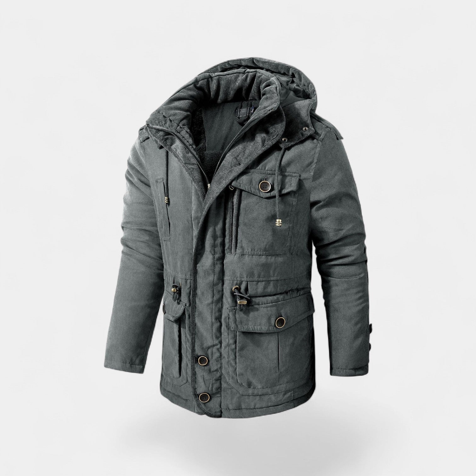 Havholm | Herre Vatteret Jakke med Fleecefor og Hætte, Mellemlang