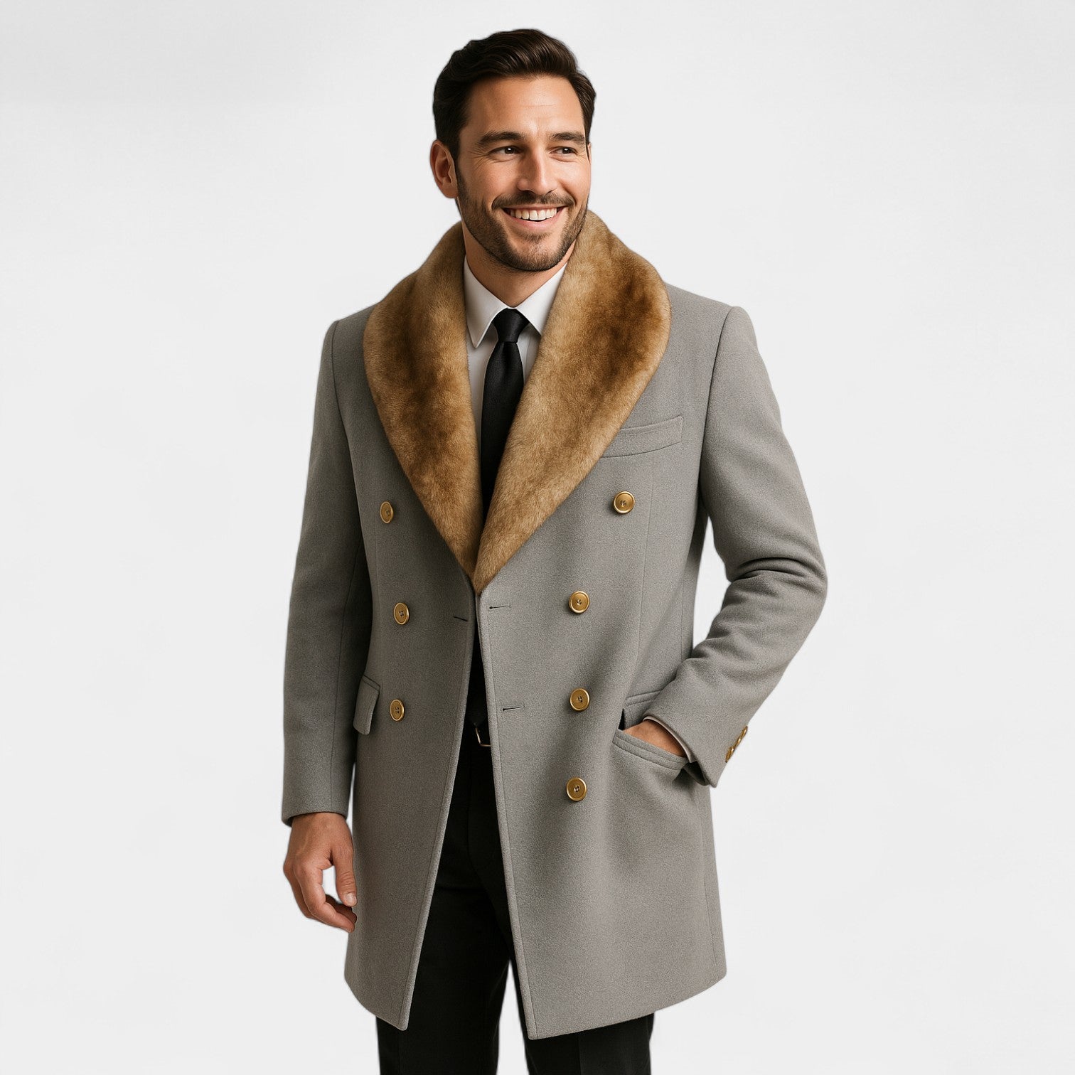 Havholm | Herre Mellemlang Frakke med Uldpolokrave