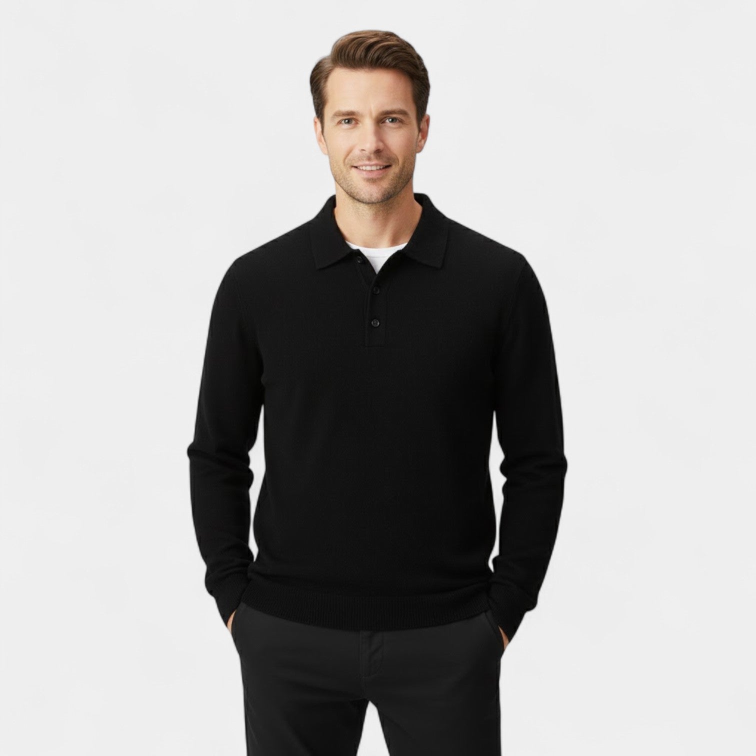 Havholm | Cashmere herrepoloshirt med lange ærmer