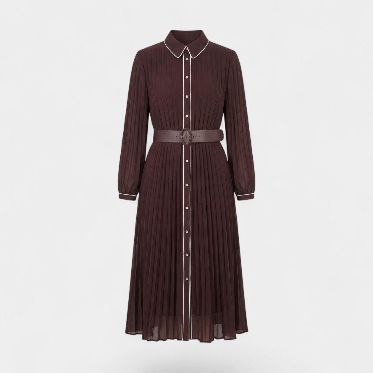 Havholm | Vævet plisseret midikjole med lange ærmer til kvinder