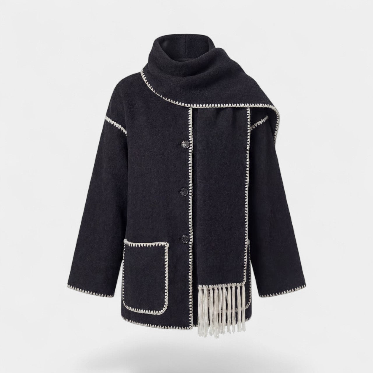 Havholm | Løstskåret vævet frakke med tørklæde til kvinder