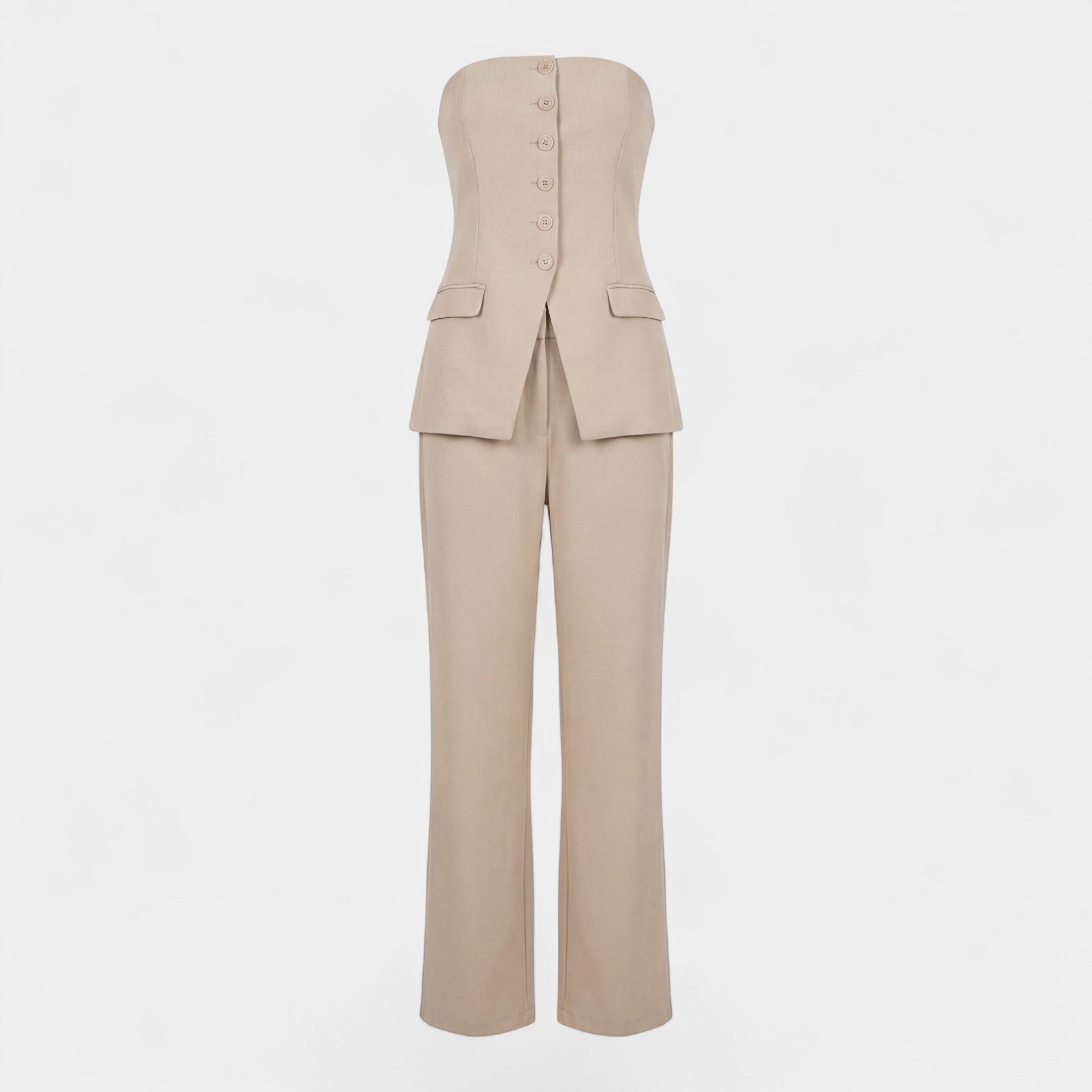 Havholm | Stropløst Skræddersyet Todelt Sæt med Lige Ben Bukser til Kvinder