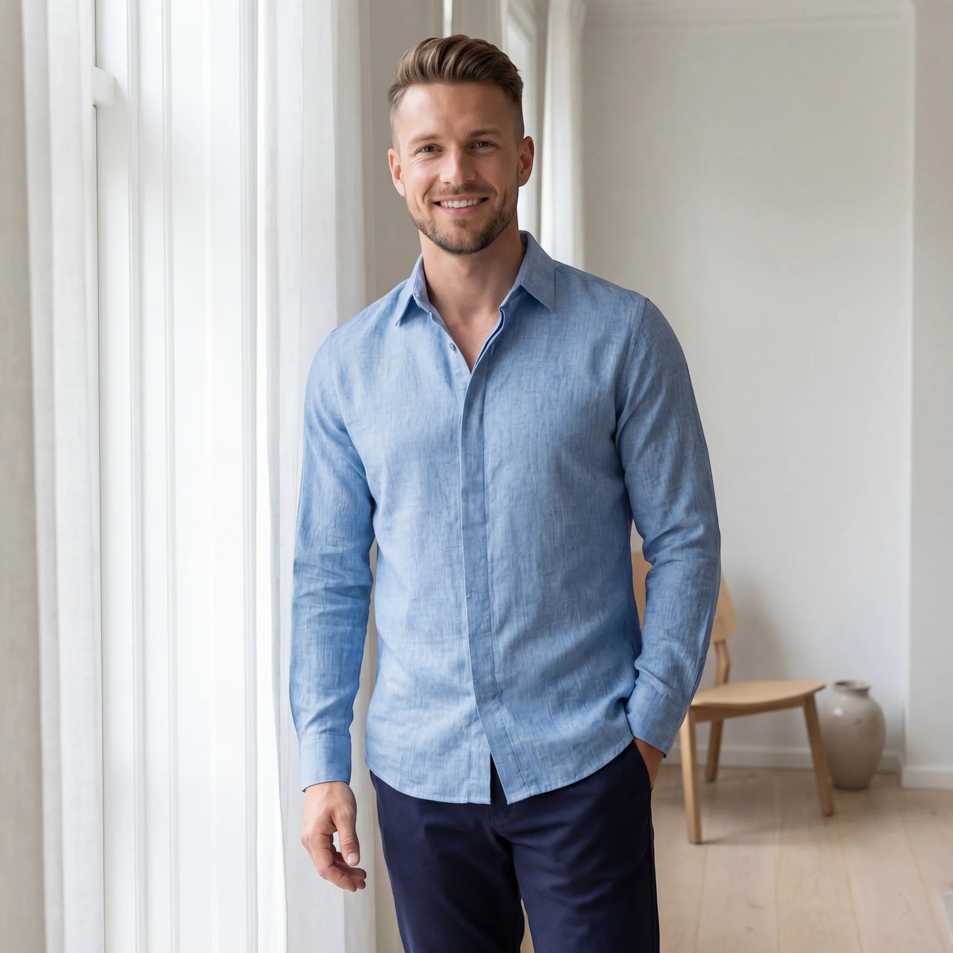 Havholm | Langærmet Skjorte i Hørblanding til Mænd