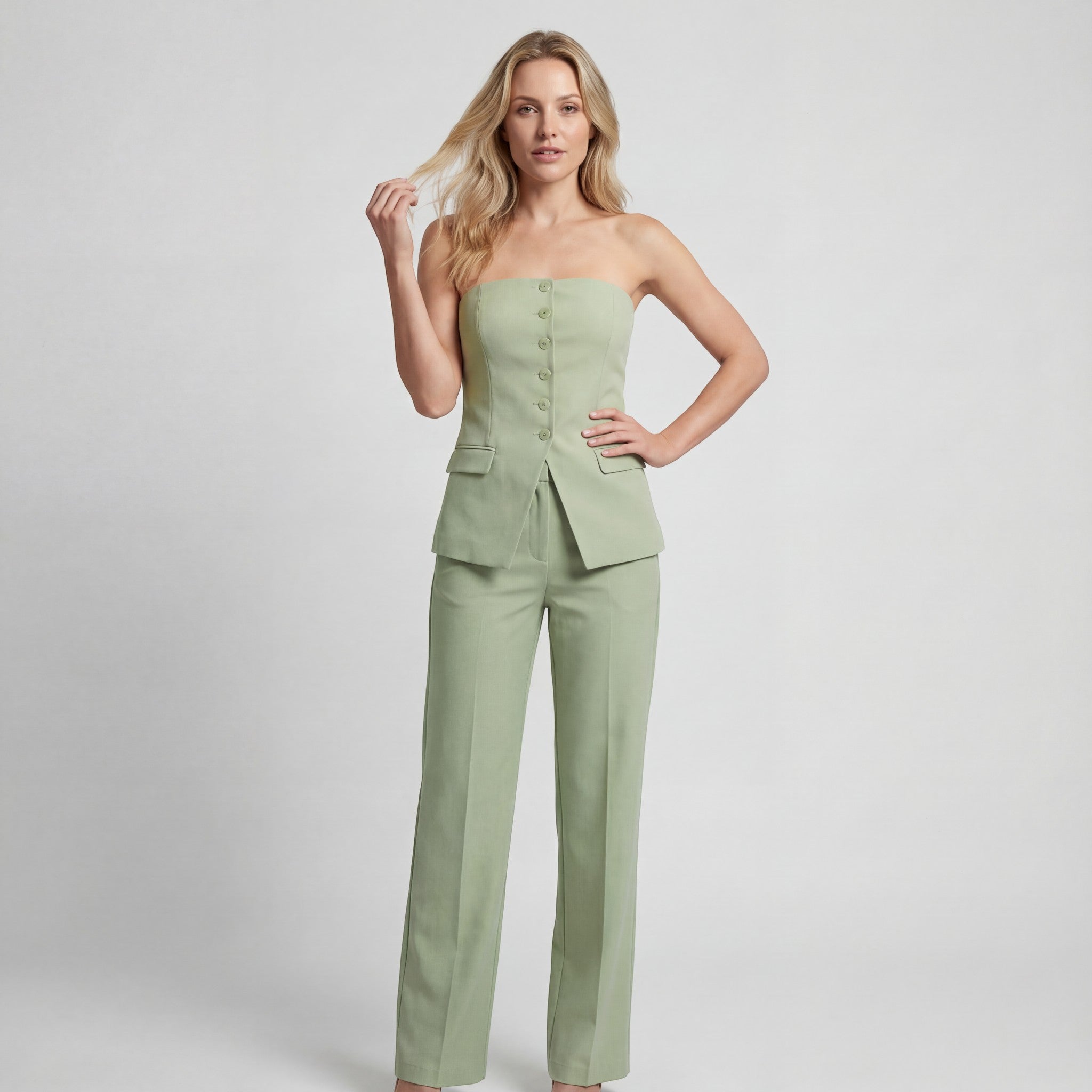 Havholm | Stropløst Skræddersyet Todelt Sæt med Lige Ben Bukser til Kvinder