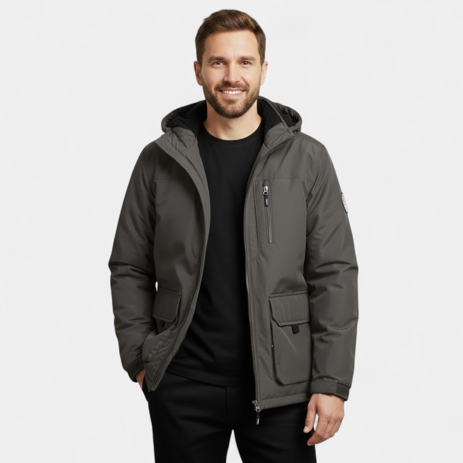 Havholm | Herre Vindafvisende Parka med Hætte og Quiltet Bomuldsfyld