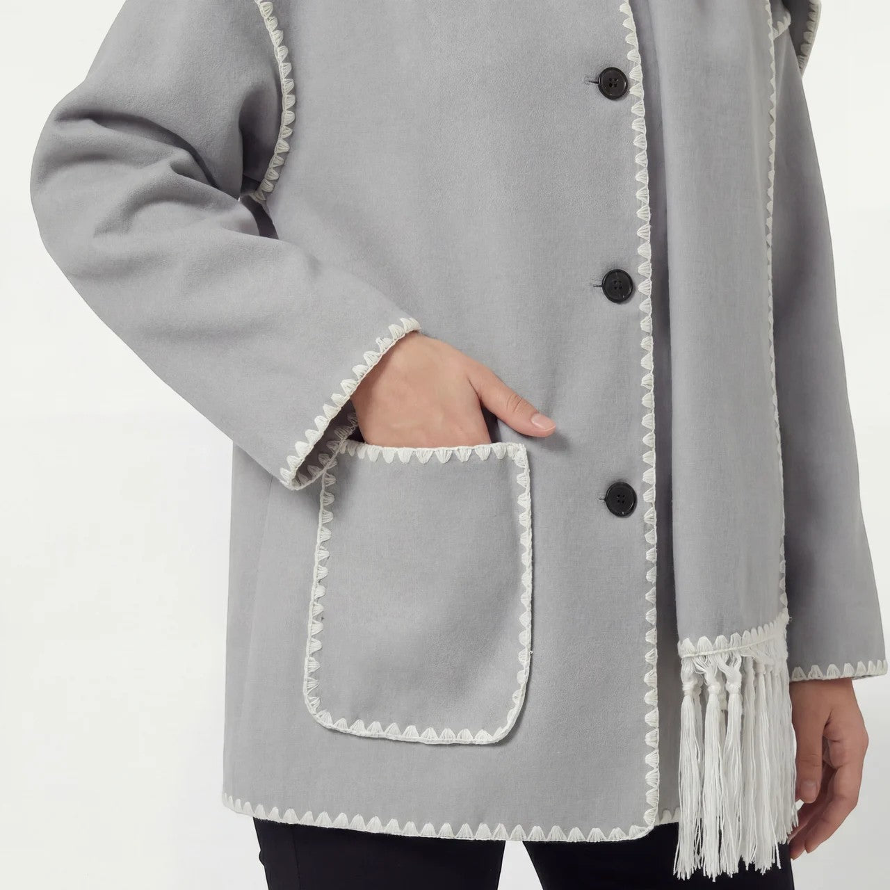 Havholm | Løstskåret vævet frakke med tørklæde til kvinder