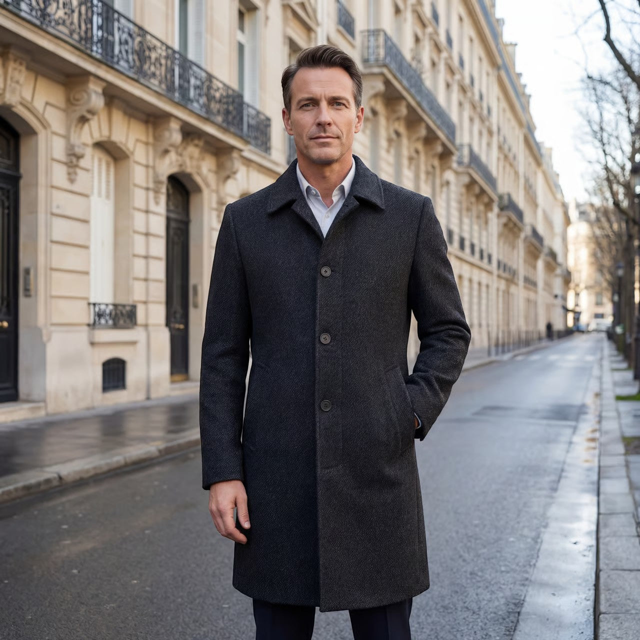 Havholm | Herre Skræddersyet Uldfrakke med Hakrevers