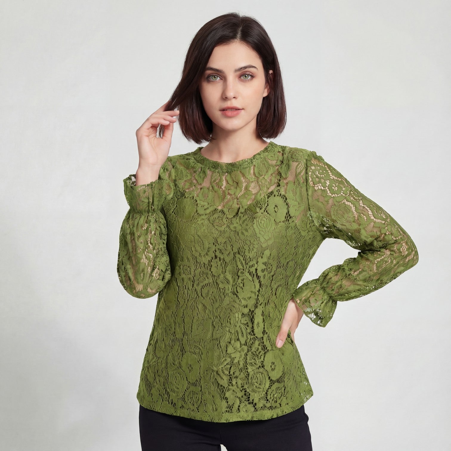 Havholm | Afslappet langærmet blondebluse til kvinder