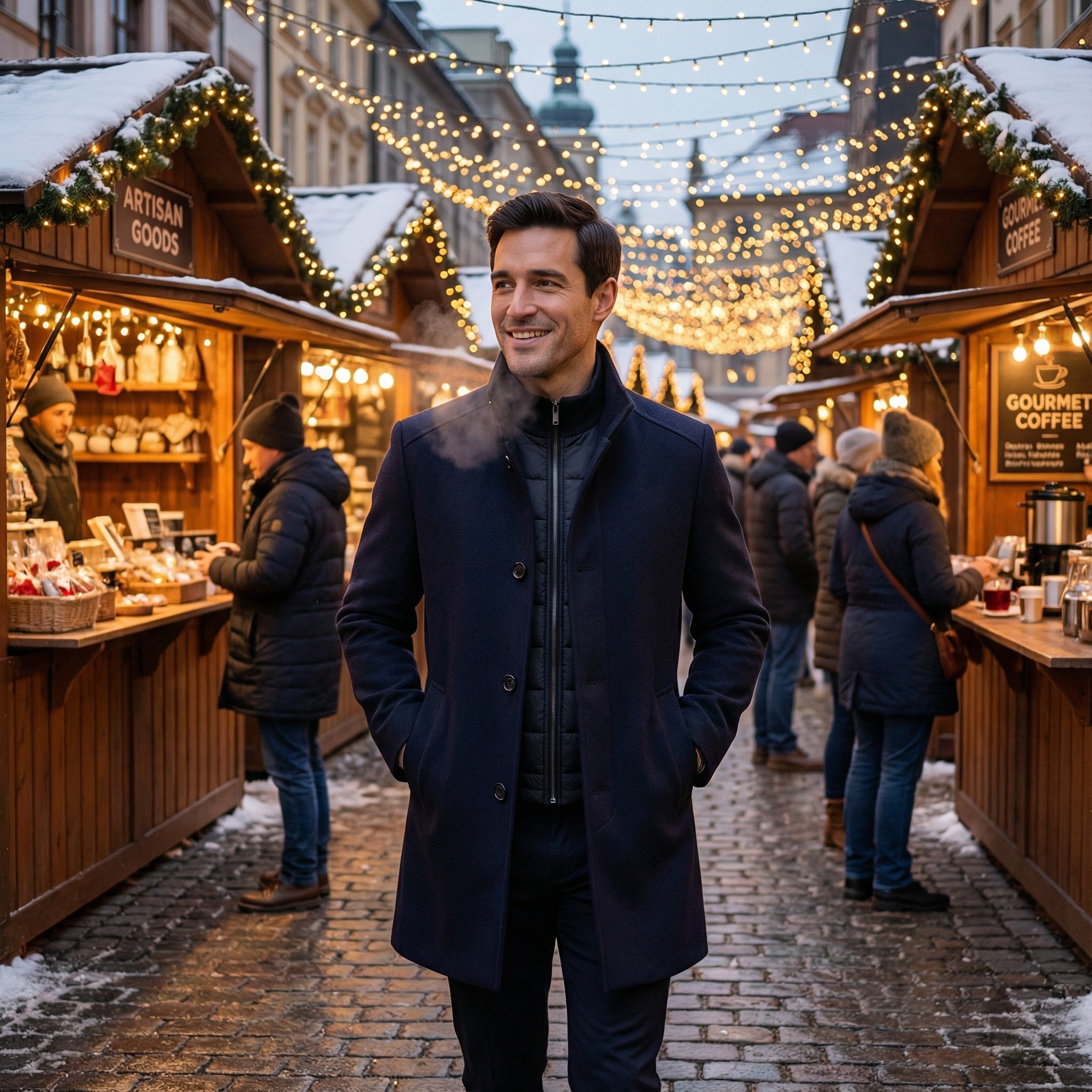 Havholm | Herre Uldblandet Frakke med Opretstående Krave og Aftagelig Indervest