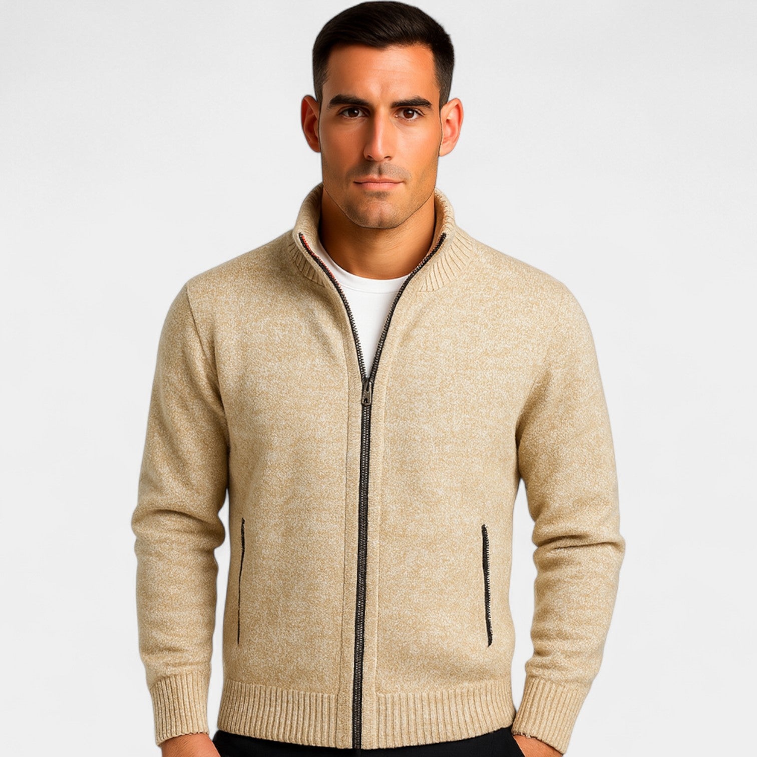 Havholm | Herre Bomuldsstrikket Cardigan med Lynlås og Standkrave