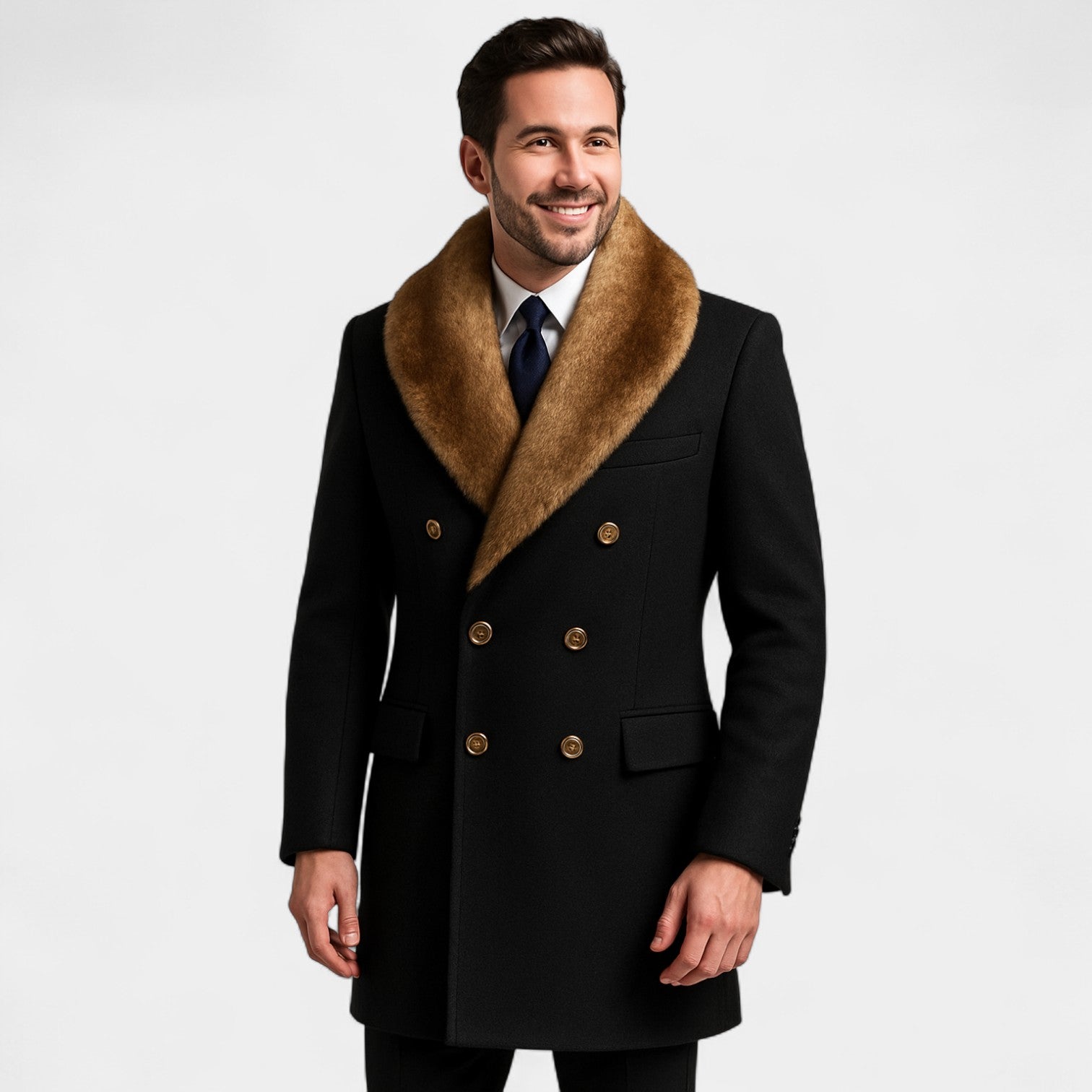 Havholm | Herre Mellemlang Frakke med Uldpolokrave