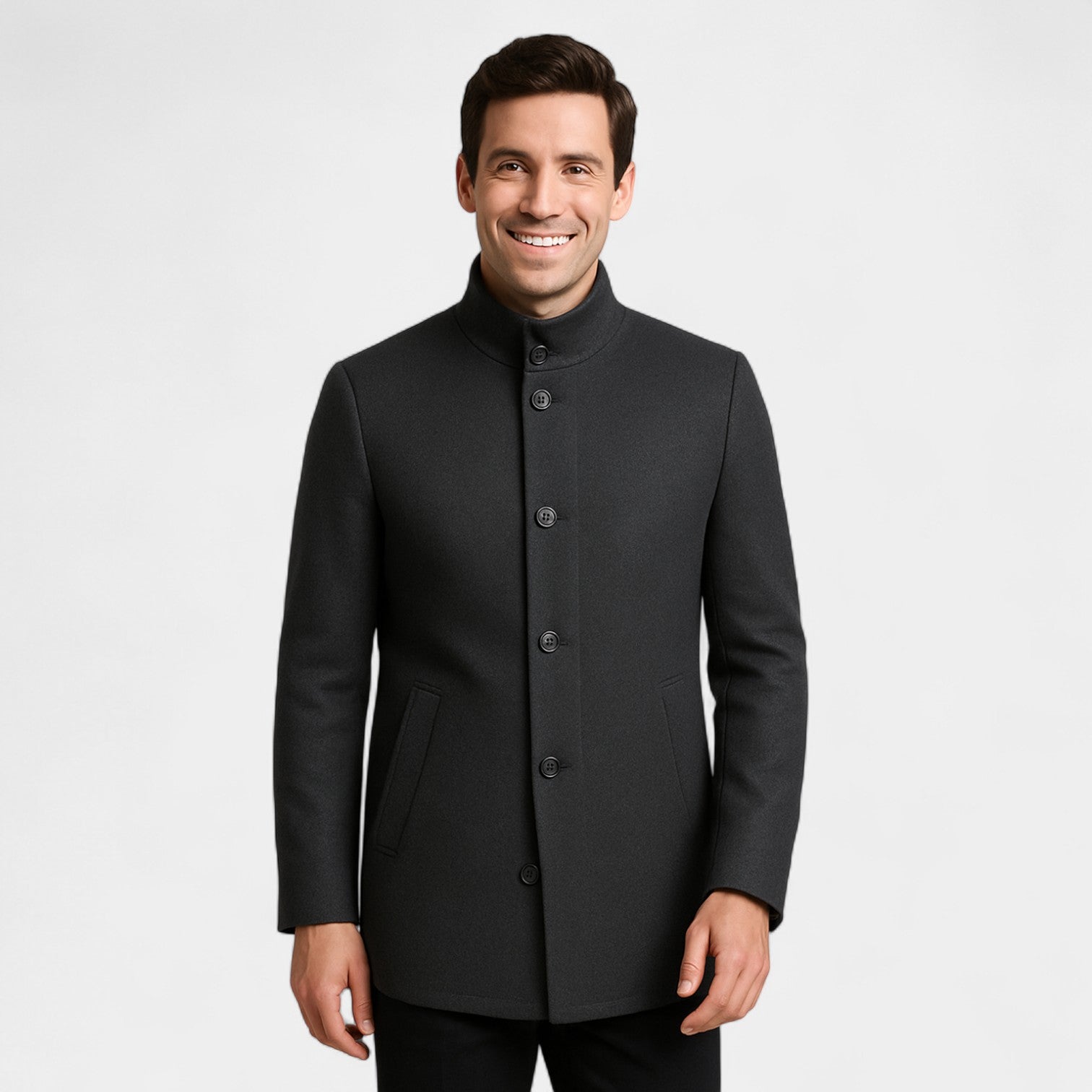 Havholm | Herre Tyk Uldfrakke med Opretstående Krave