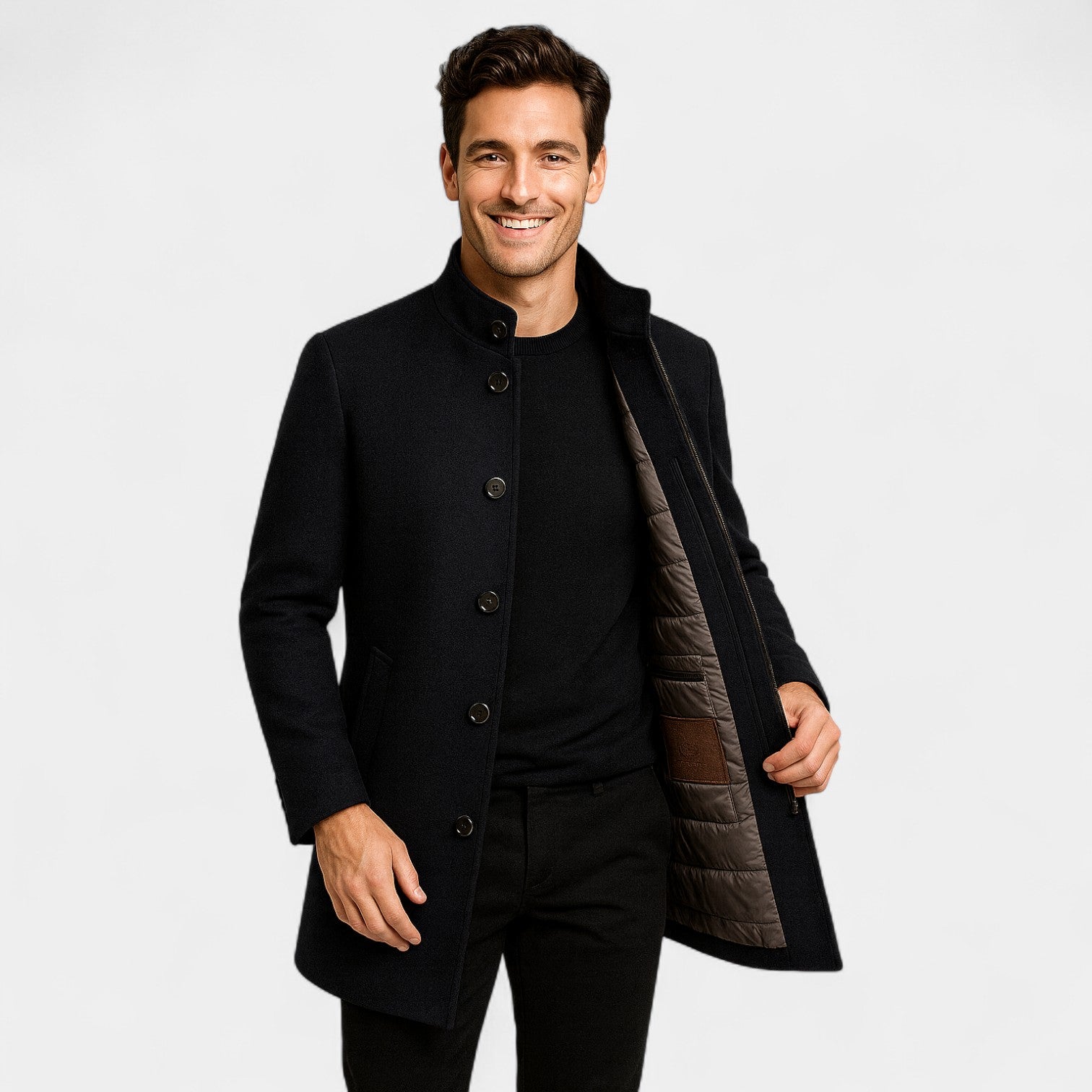 Havholm | Herre Tyk Uldfrakke med Opretstående Krave