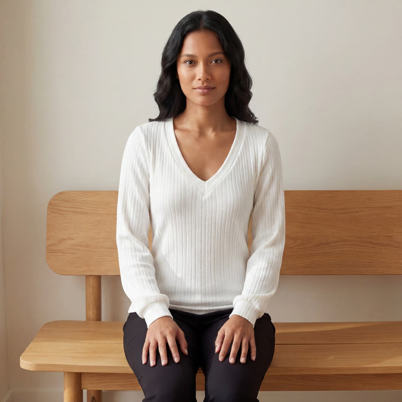 Havholm | Langærmet strikket V-hals top til kvinder