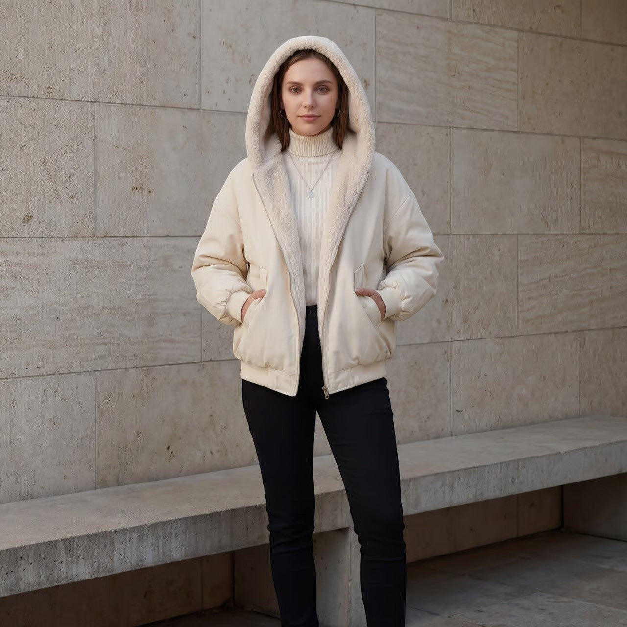 Havholm | Vendbar hættejakke i blødt plys til kvinder