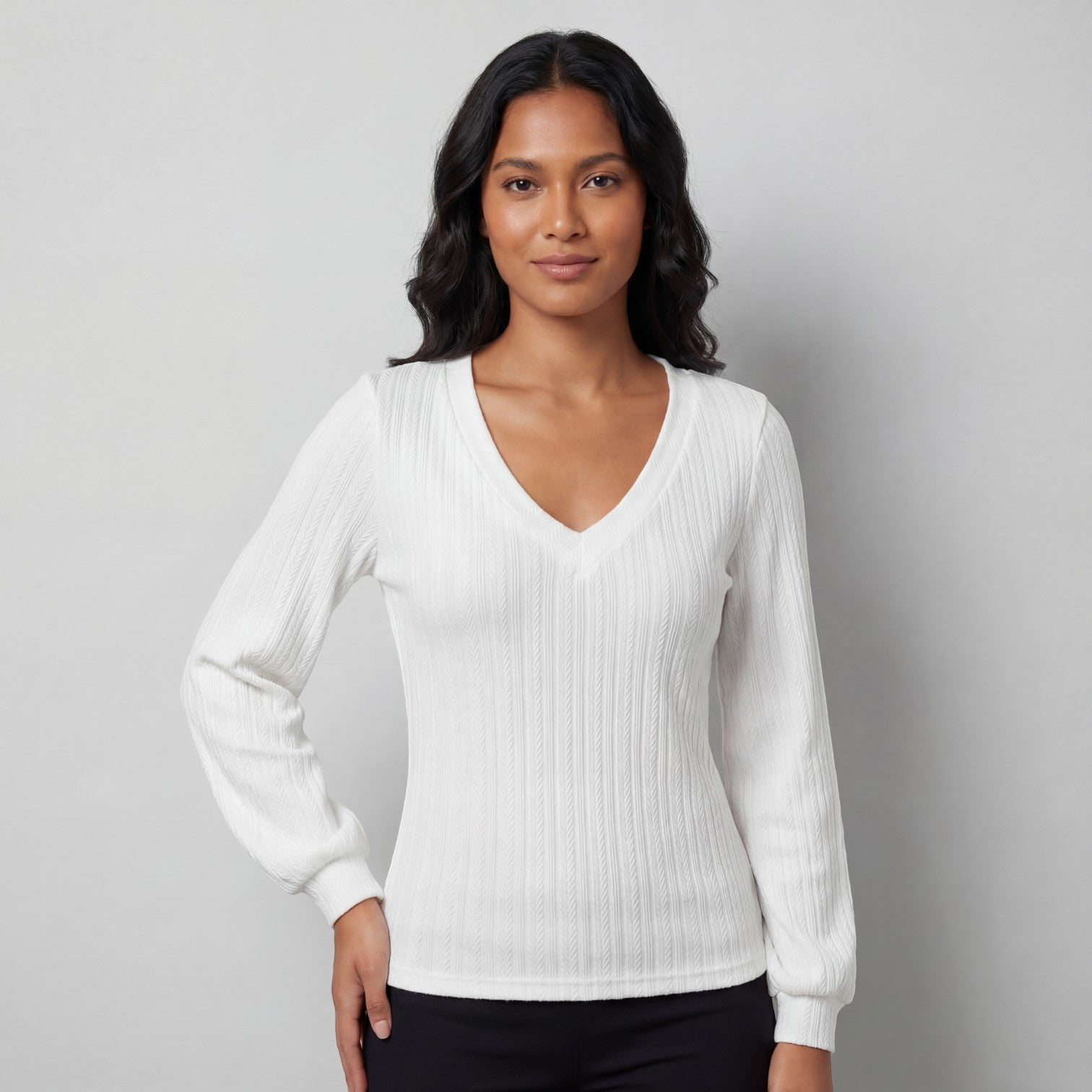 Havholm | Langærmet strikket V-hals top til kvinder