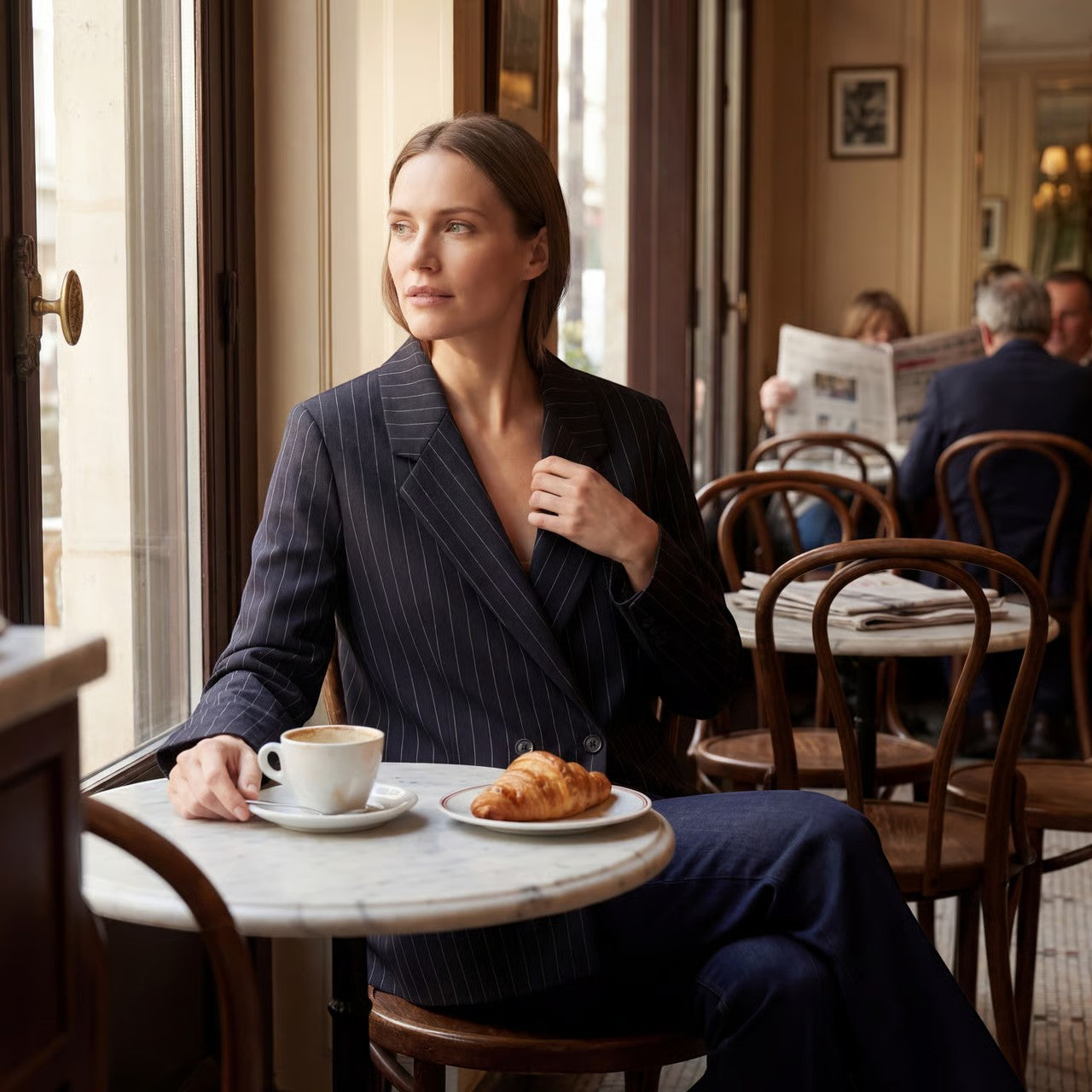 Havholm | Vævet dobbeltradet blazer med nålestriber til kvinder