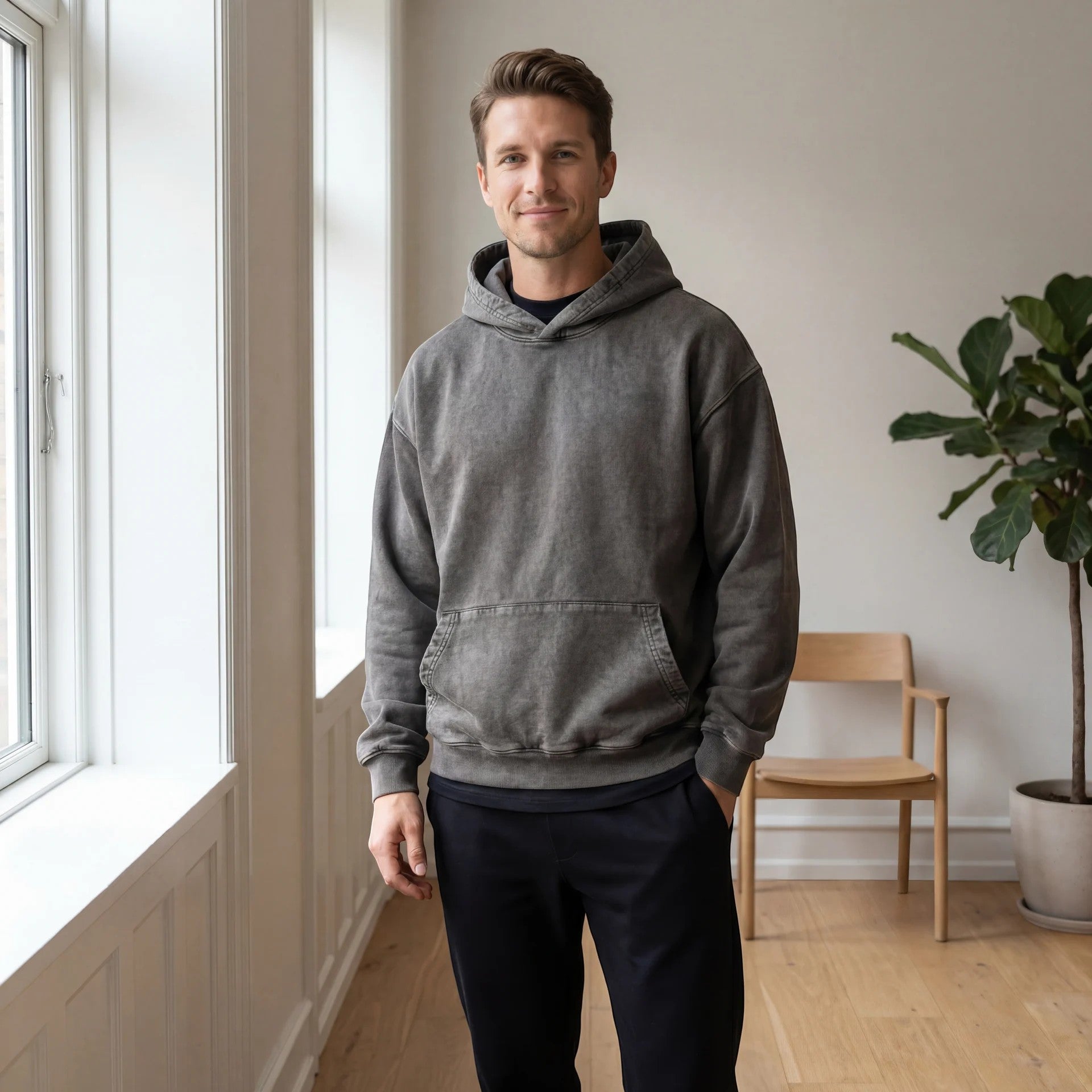 Havholm | Pullover Hoodie i Bomuld med Vintage Vasket Finish til Mænd