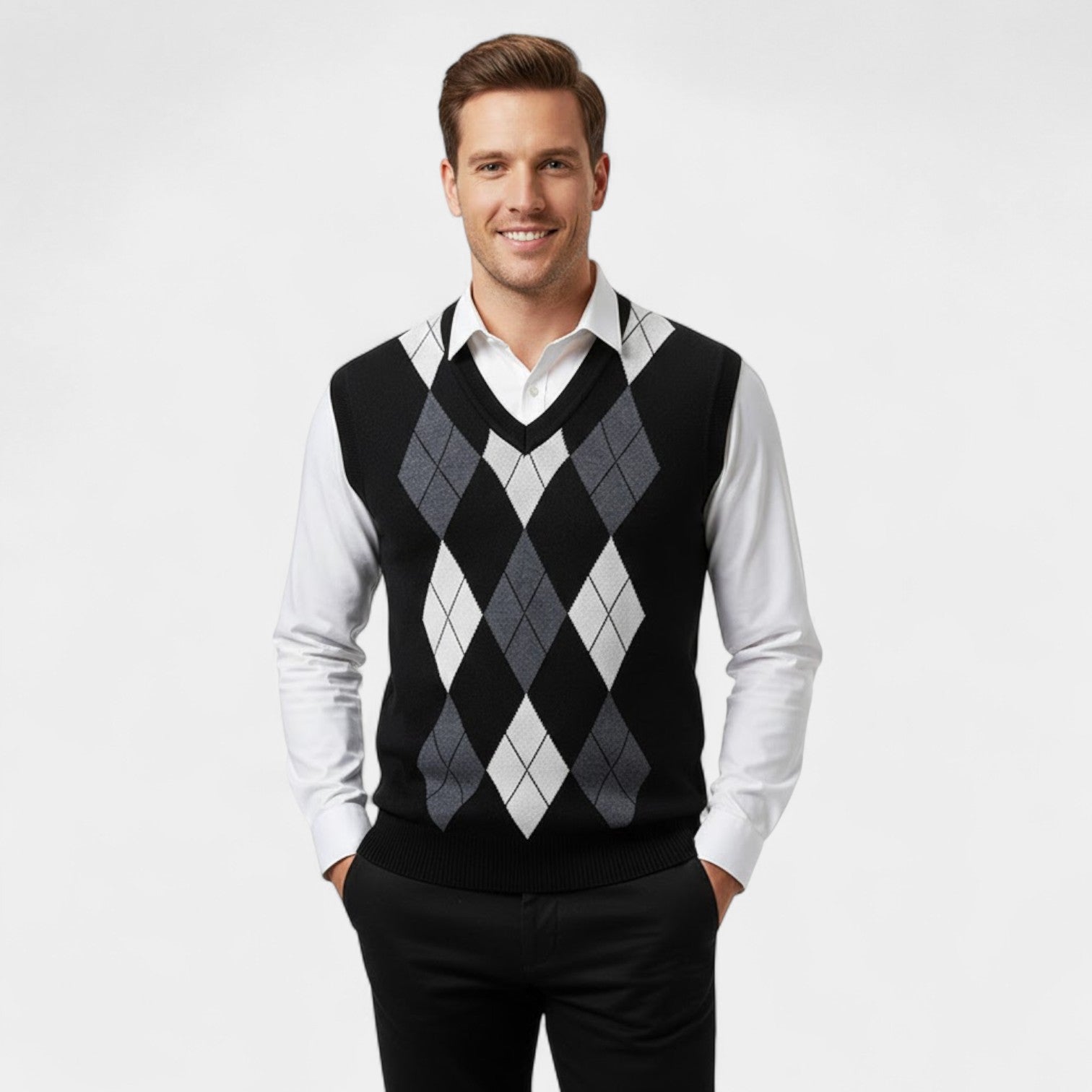 Havholm | Herre ternet strikvest med V-hals